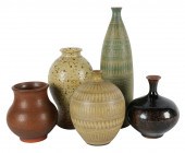 FIVE STUDIO POTTERY VASESthe f