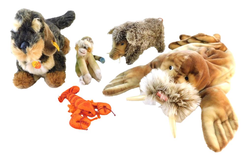 FIVE STUFFED ANIMALS INCLUDING