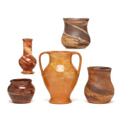 FIVE SWIRL WARE NC POTTERY VES
