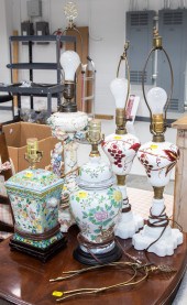 FIVE TABLE LAMPS Including an