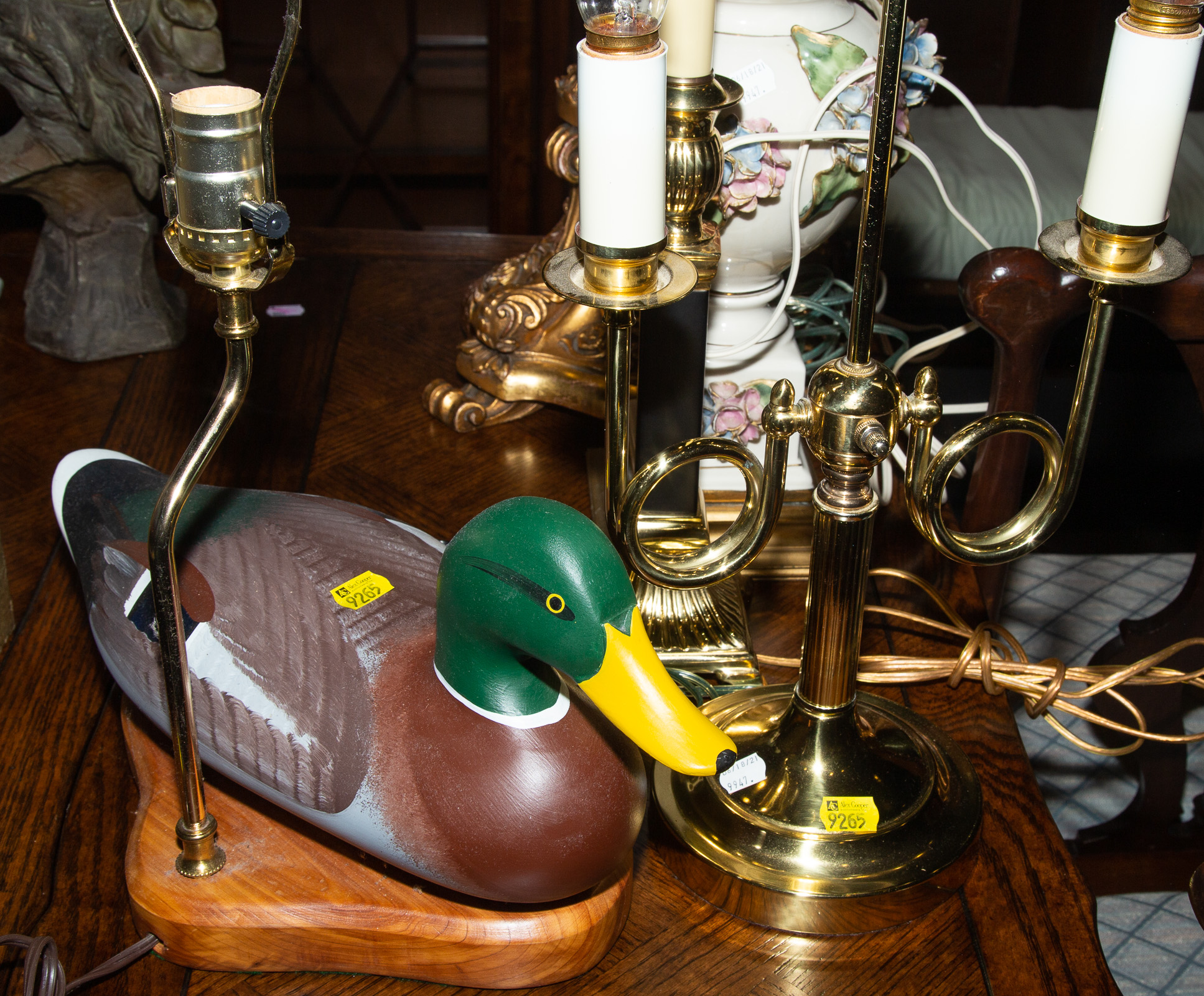 FIVE TABLE LAMPS WITH FOUR SHADES .