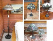 FIVE TIFFANY INSPIRED LAMPS WI