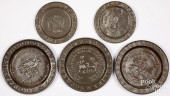 FIVE TIN ABC PLATES, CA. 1900<