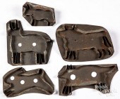 FIVE TIN ANIMAL COOKIE CUTTERS
