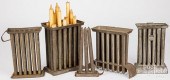 FIVE TIN CANDLEMOLDS, 19TH C.F