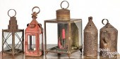 FIVE TIN LANTERNS, 19TH C.Five
