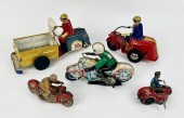 FIVE TIN TOY MOTORCYCLES 20TH