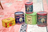 FIVE TOBACCO TINS.  American