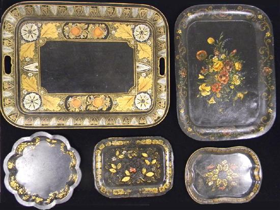 Five tole polychrome decorated