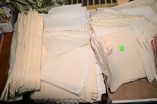 FIVE TRAY LOTS OF LINEN TO