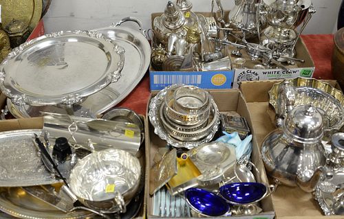 FIVE TRAY LOTS OF SILVERPLATE TO