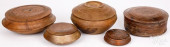 FIVE TREENWARE COVERED BOWLS,