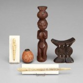Five tribal objects: carved wo