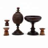 FIVE TURNED HARDWOOD CONTAINER