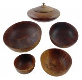 +FIVE TURNED WOOD BOWLS: A SET