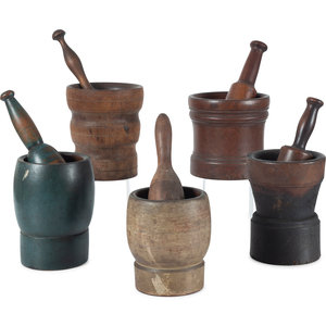 Five Turned Wood Mortars and