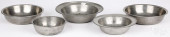 FIVE UNMARKED PEWTER BASINS, 1