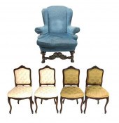 FIVE UPHOLSTERED CHAIRS, ONE W