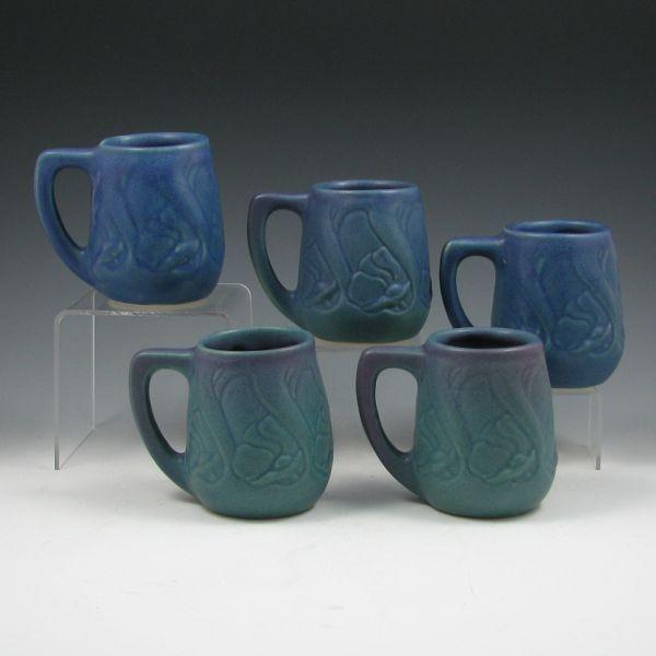 Five Van Briggle floral mugs in