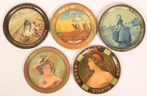 FIVE VARIOUS ADVERTISING TIN