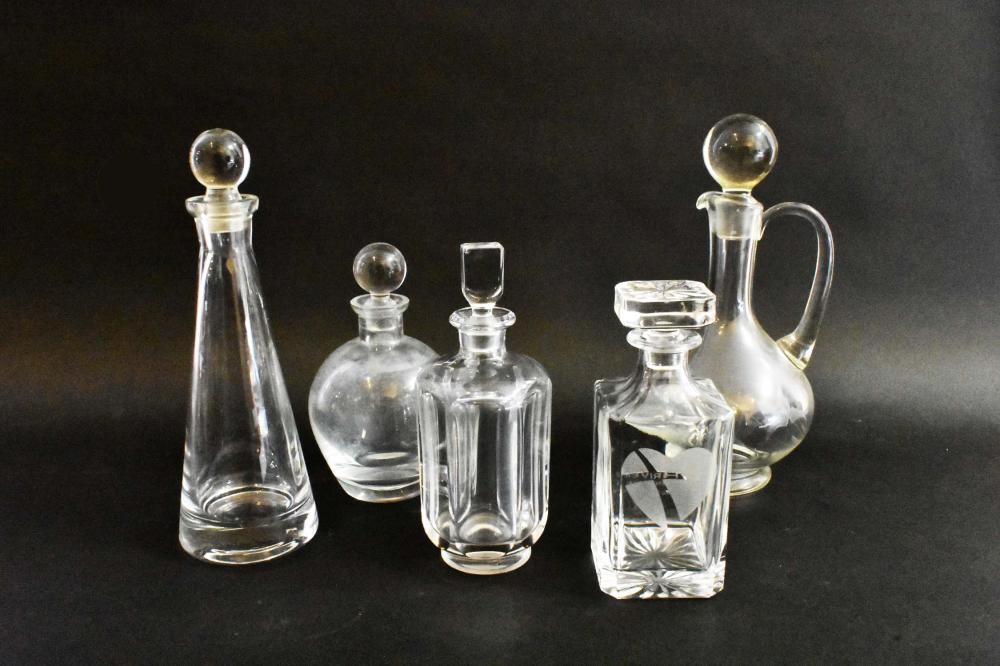 FIVE VARIOUS COLORLESS GLASS
