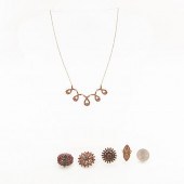 FIVE VICTORIAN GARNETS JEWELRY