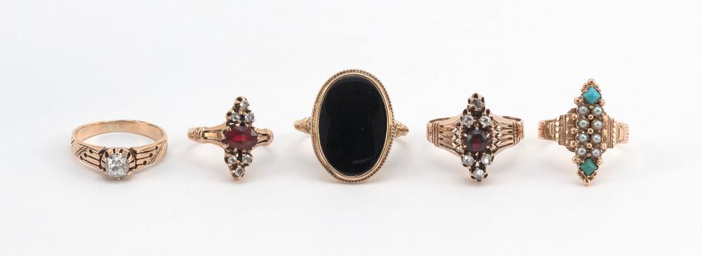 FIVE VICTORIAN GOLD AND GEM-SET