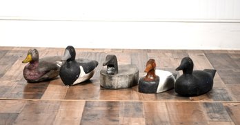 Five vintage carved and painted