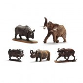 FIVE VINTAGE CARVED WOOD AFRIC