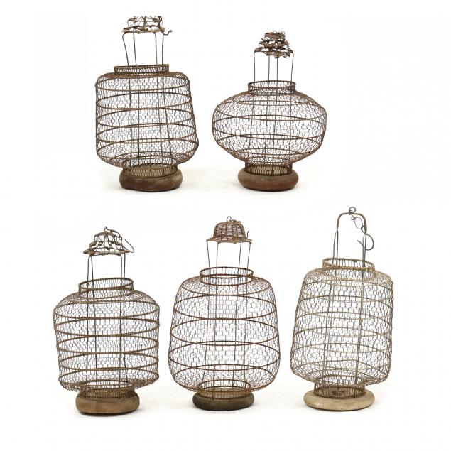 FIVE VINTAGE CHINESE WIREWORK