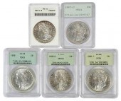 FIVE VINTAGE GRADED MORGAN DOL