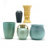 FIVE VINTAGE SIGNED POTTERY VA