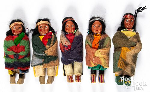 FIVE VINTAGE SKOOKUM DOLLSFive