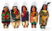 FIVE VINTAGE SKOOKUM DOLLSFive