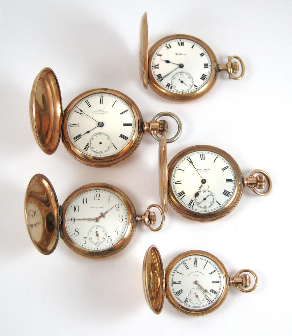 FIVE WALTHAM GOLD PLATED HUNTER