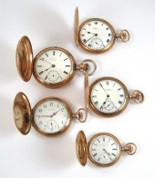 FIVE WALTHAM GOLD PLATED HUNTE