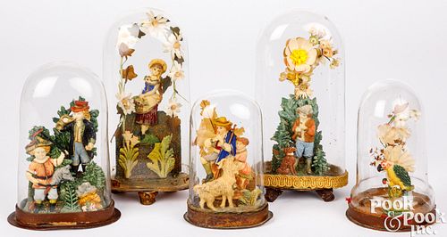 FIVE WAX DIORAMAS UNDER DOMEFive