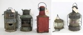 FIVE WEATHERED MARINE LANTERNS