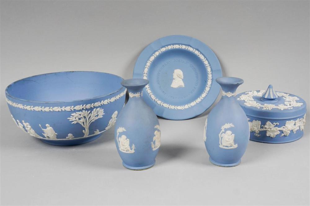 FIVE WEDGWOOD BLUE AND WHITE JASPER