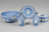 FIVE WEDGWOOD BLUE AND WHITE J