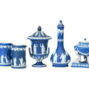 Five Wedgwood Blue Jasperware