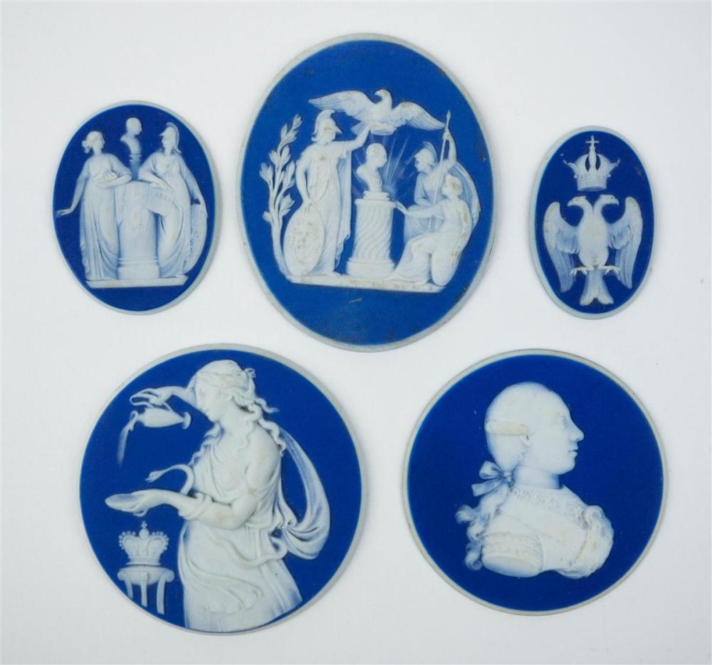 FIVE WEDGWOOD DEEP-BLUE DIP