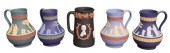 FIVE WEDGWOOD TRI-COLOR PITCHE
