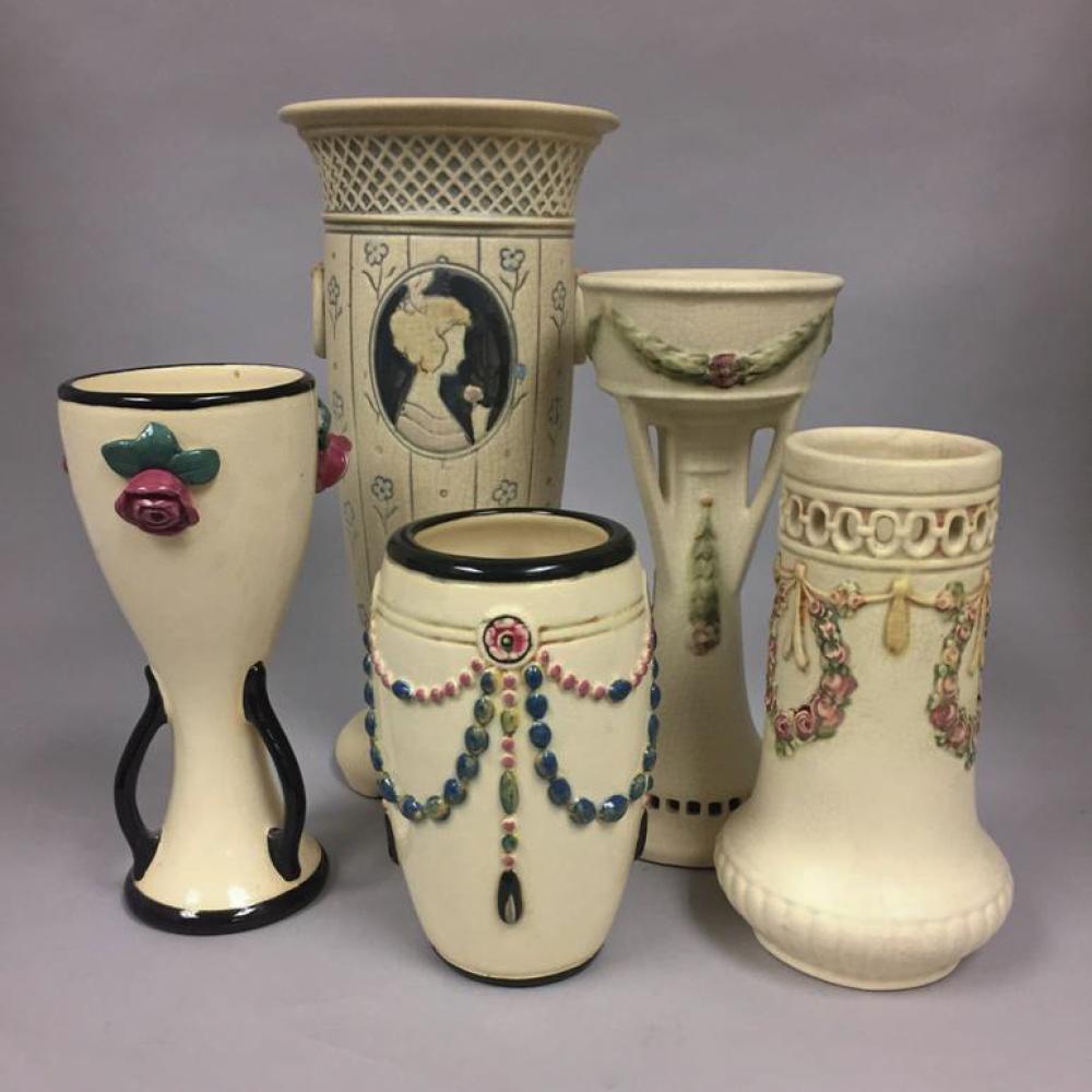 FIVE WELLER ART POTTERY VASES