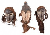 FIVE WEST AFRICAN CARVED AND P