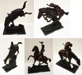 FIVE WESTERN BRONZE HORSE & RI