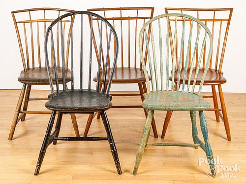 FIVE WINDSOR CHAIRS, CA. 1800Five