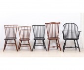 Five Windsor chairs including