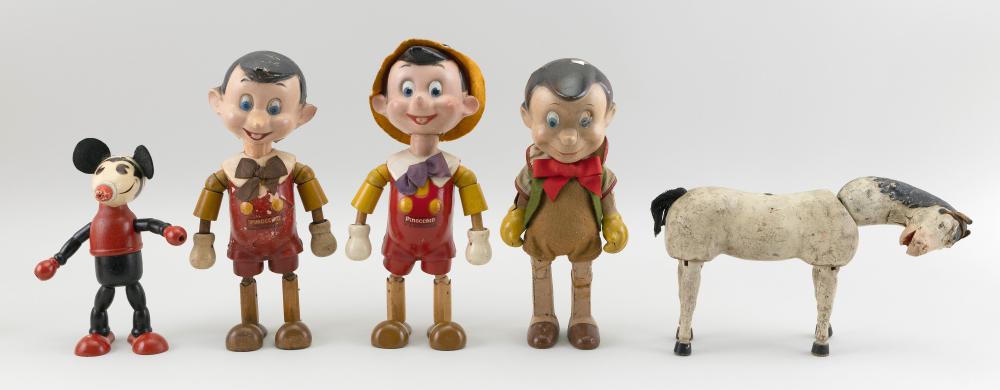 FIVE WOOD AND COMPOSITION TOYS 20TH