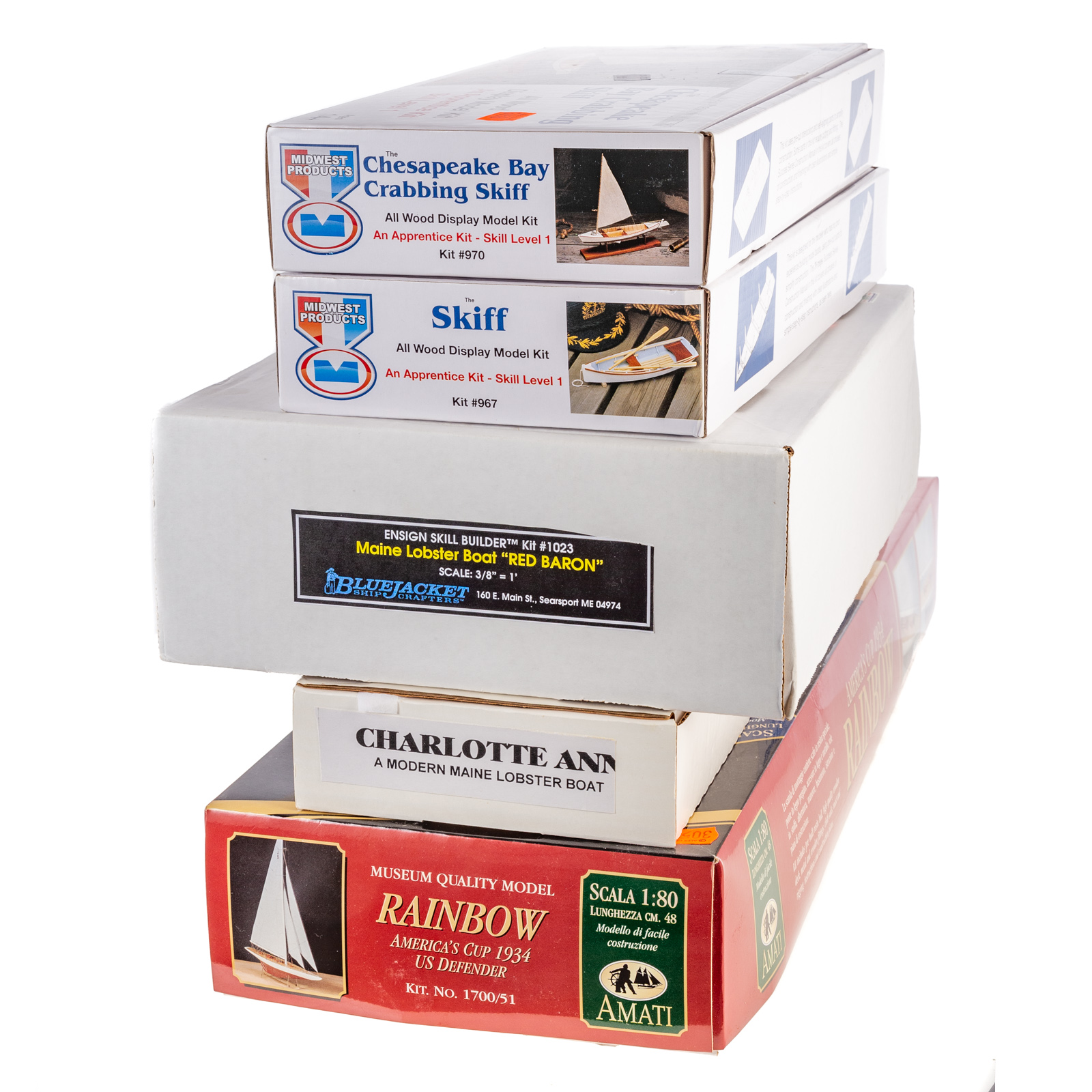 FIVE WOODEN BOAT MODEL KITS All
